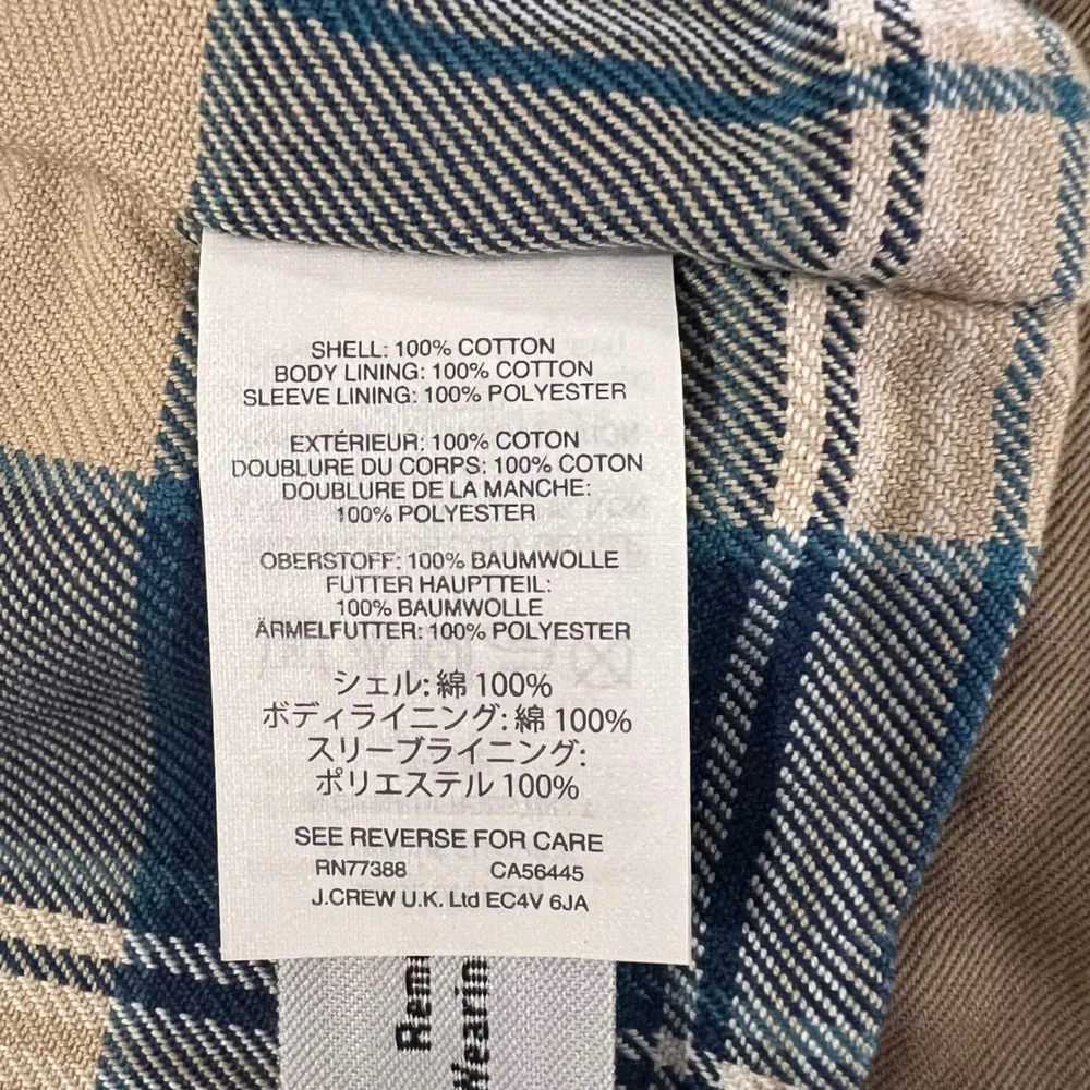 J.Crew Harrington Jacket Men L Tan Full Zip Plaid Lined Cotton Twill Utility EUC